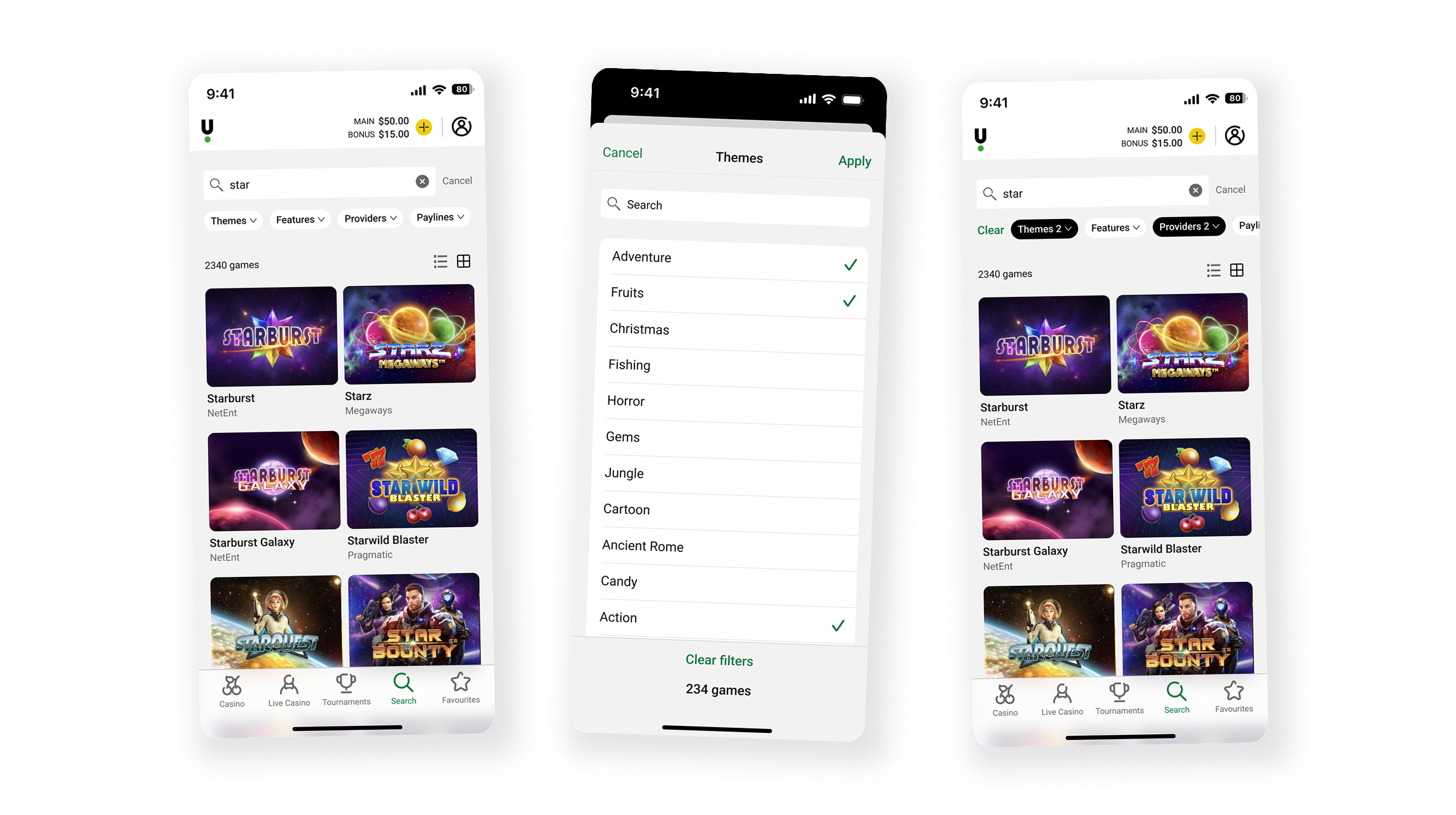 Advanced search in casino app